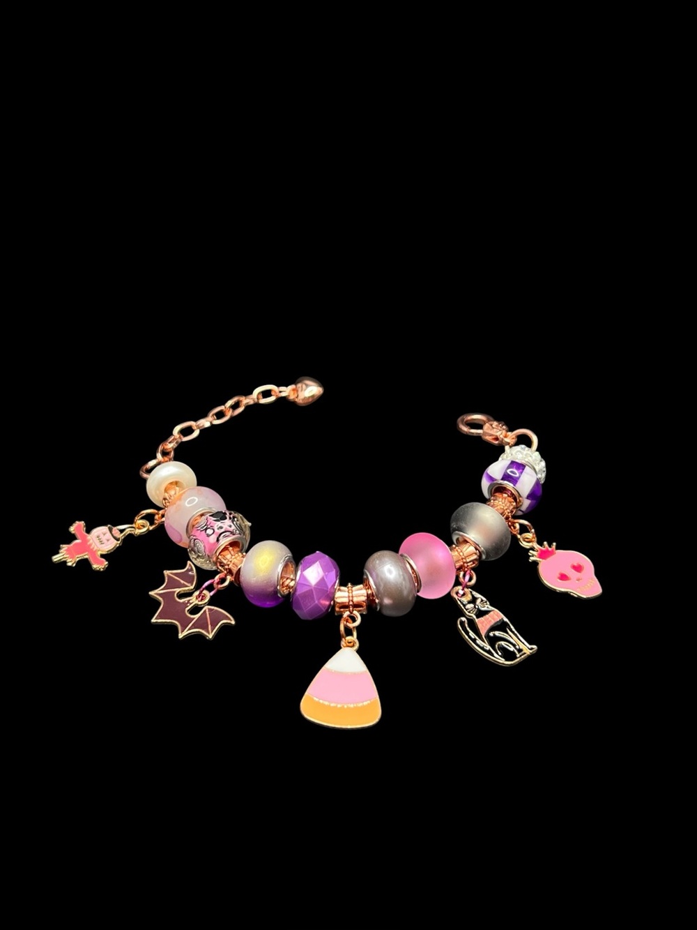 💀💗Handmade Rose Gold Halloween "Ghoul Friend Line" Snake Chain Charm Bracelet ✨